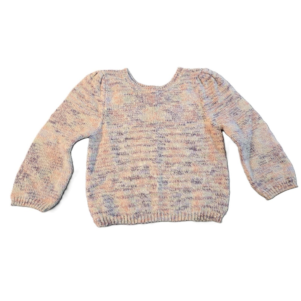 Ambrosia Multi Color Knit Sweater Puff Sleeve Round Neck Women's Size M